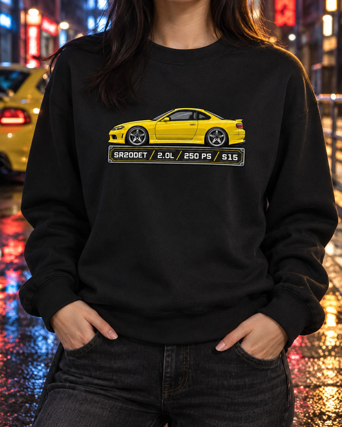 Nissan Silvia S15 SR20DET Spec Sheet Data Plate Shirt Crewneck Black worn hero