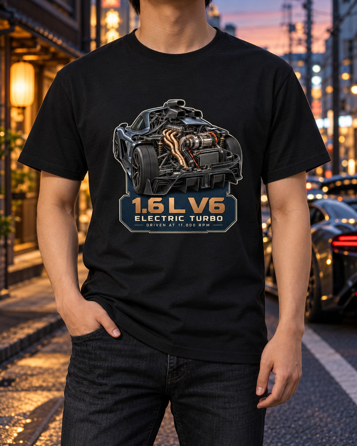 Mercedes-AMG One 1.6 L V6 Hybrid Power Unit Engine Shirt T-Shirt Black worn hero