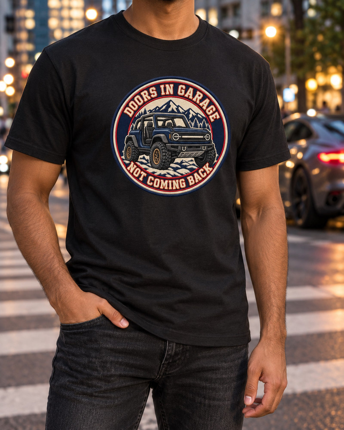 2021 Ford Bronco Doors Off Beach Crest Varsity Style Shirt T-Shirt Black worn hero
