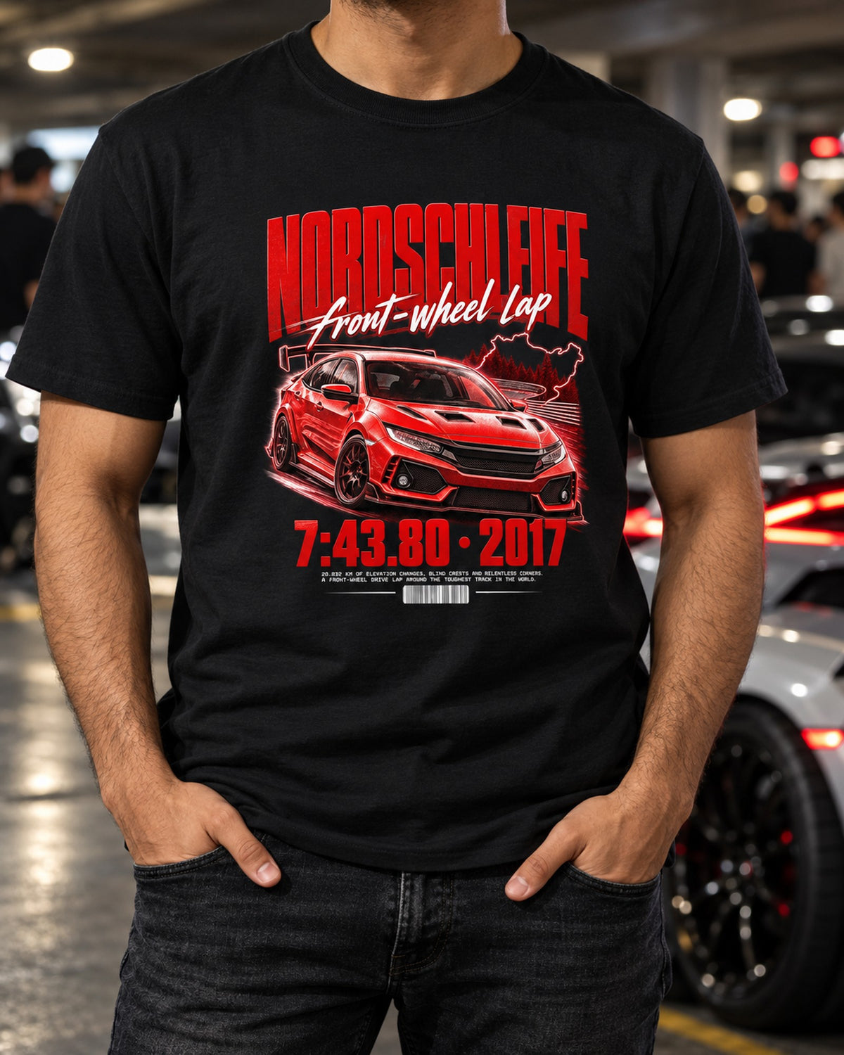 Honda Civic FK8 Nordschleife Front-Wheel Lap Poster Tee T-Shirt Black worn hero
