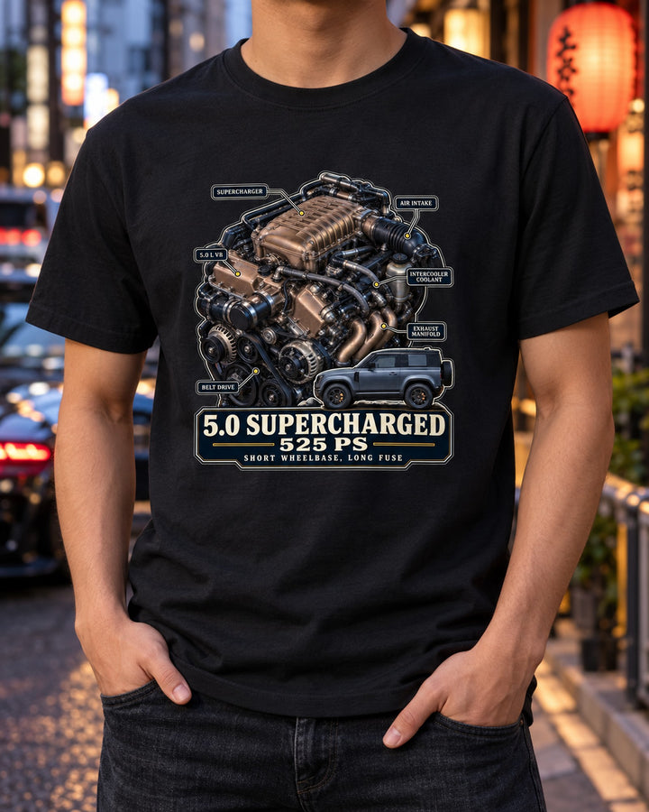 Land Rover Defender 90 V8 5.0 Supercharged Engine Shirt, L663 T-Shirt Black worn hero