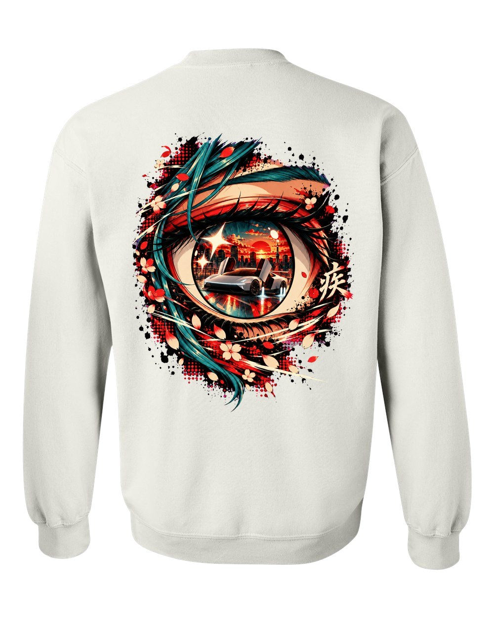 Tesla Roadster Anime Girl Crewneck White back