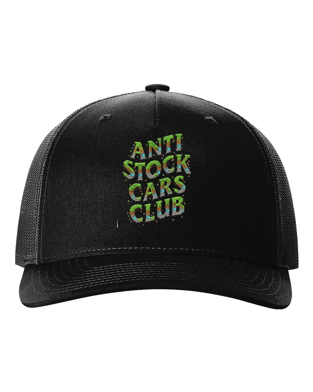 Anti Stock Cars Club Blocky Voxel Shirt, Hoodie & More black hat front view with car name