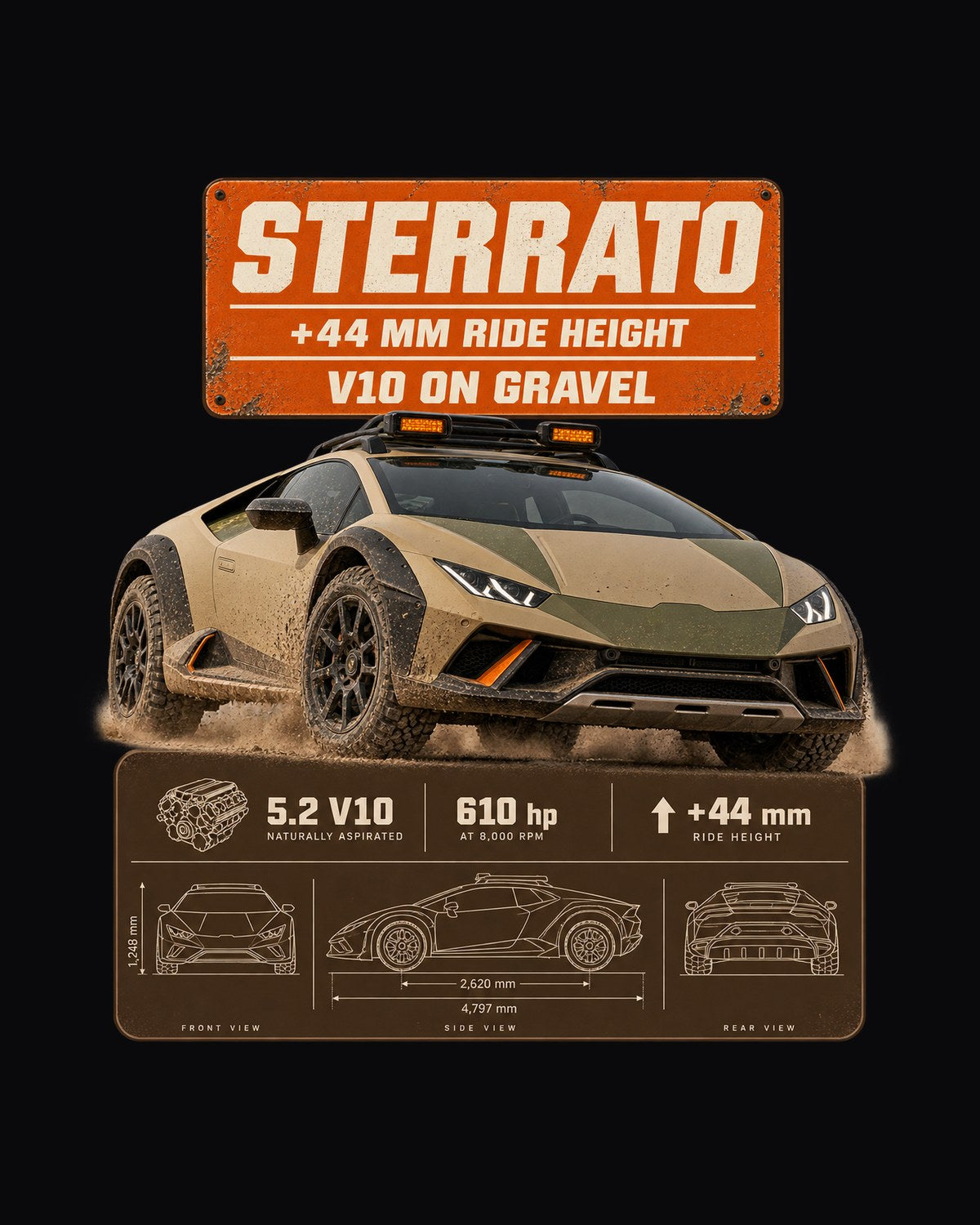 Huracan Sterrato Spec Poster Tee, Lamborghini Gravel V10 design only
