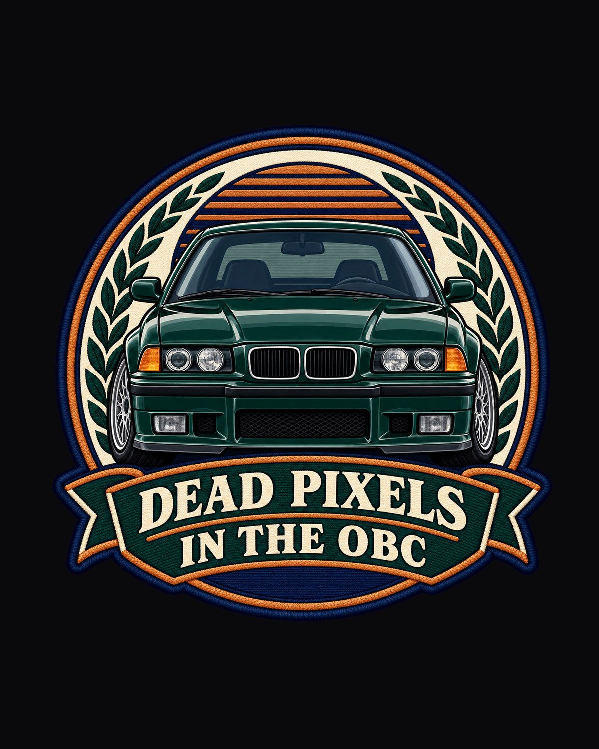 BMW E36 M3 Coupe Rounded Crest Shirt, Dead Pixel OBC design only