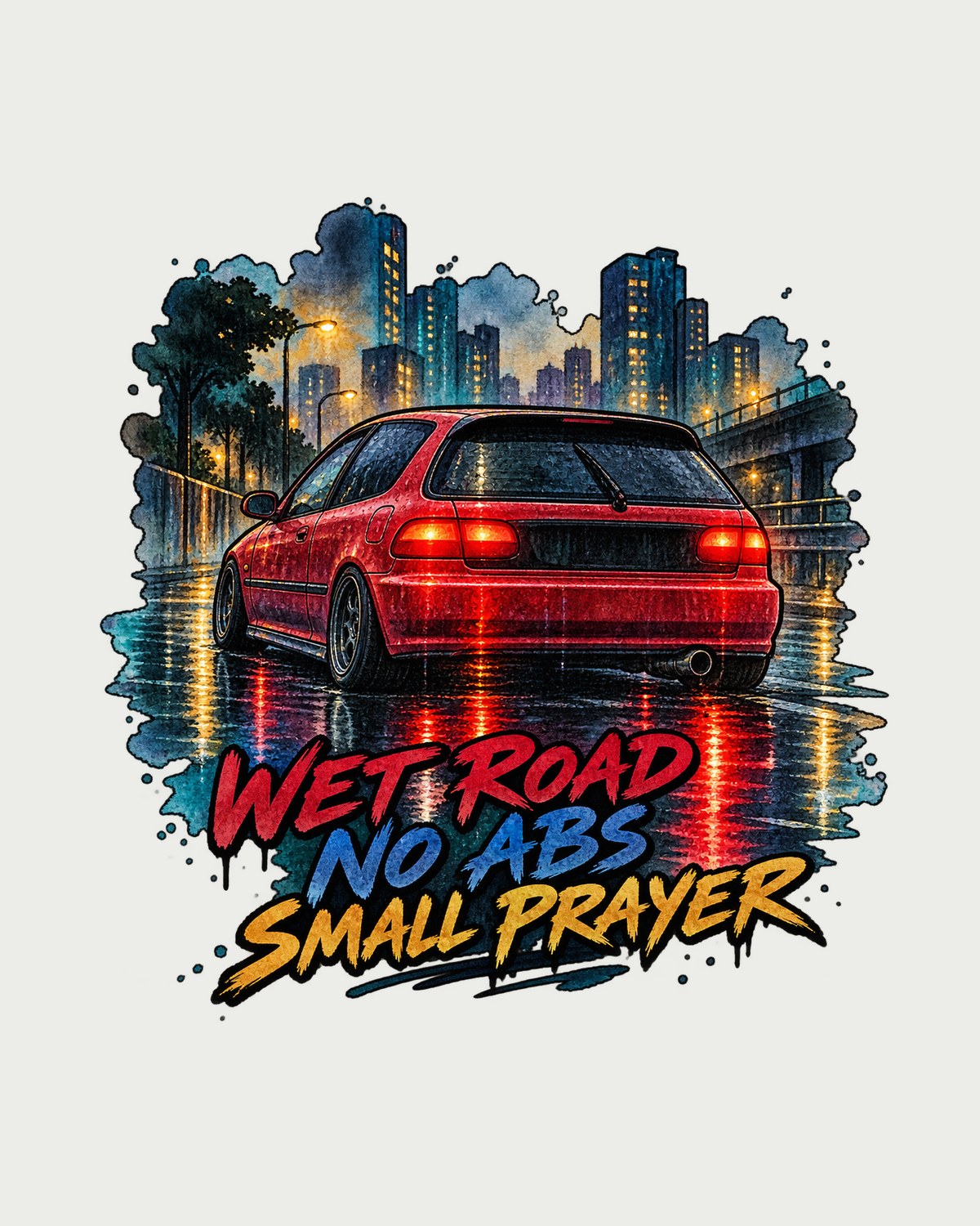 EG6 Civic Taillight Rain Watercolour Shirt, Wet Road Car Tee design only