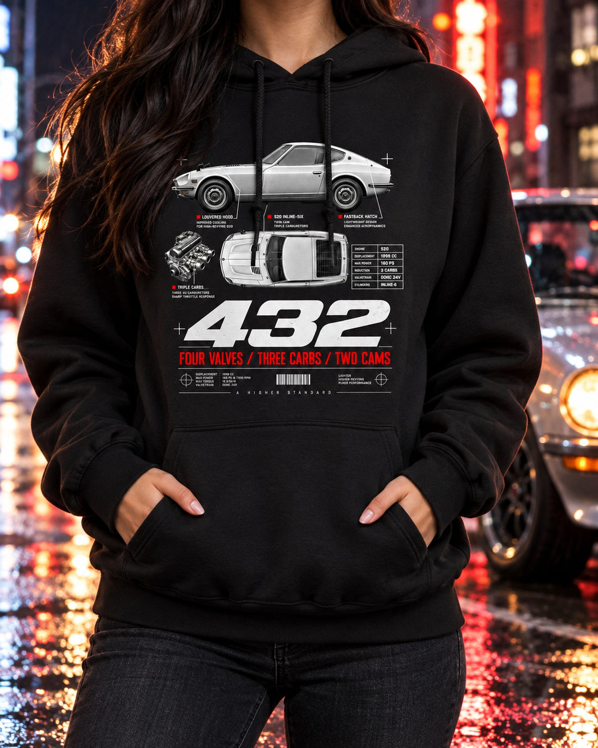 Datsun Fairlady Z432 PS30 Spec Poster Shirt, JDM Classic Tee Pull Over Hoodie Black worn hero