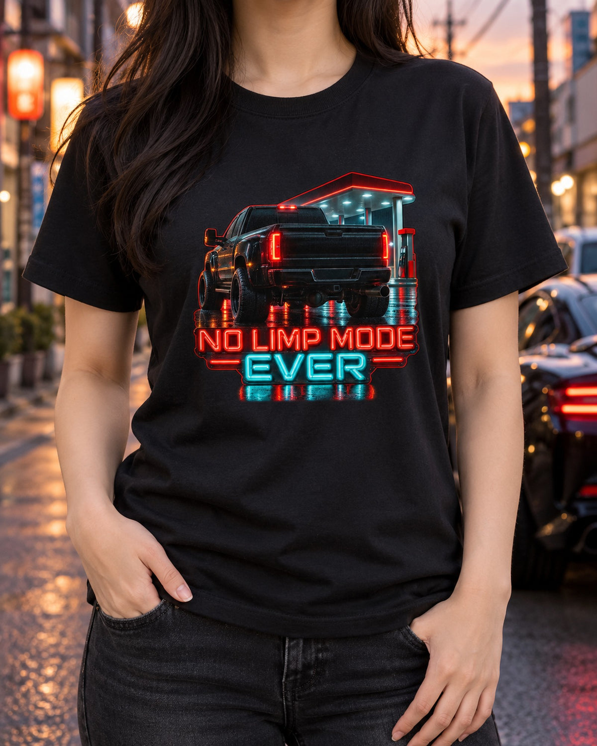 Dodge Ram 12V Cummins Night Garage Taillights Tee, No Limp Mode T-Shirt Black worn hero