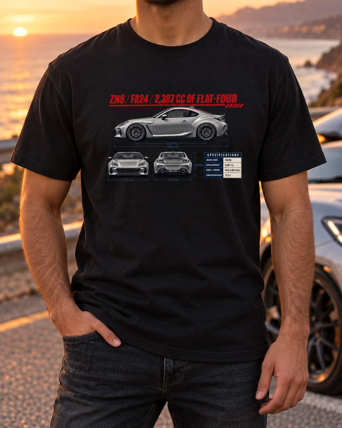 Toyota GR86 ZN8 Three-View Spec Table Shirt, FA24 Car Tee T-Shirt Black worn hero