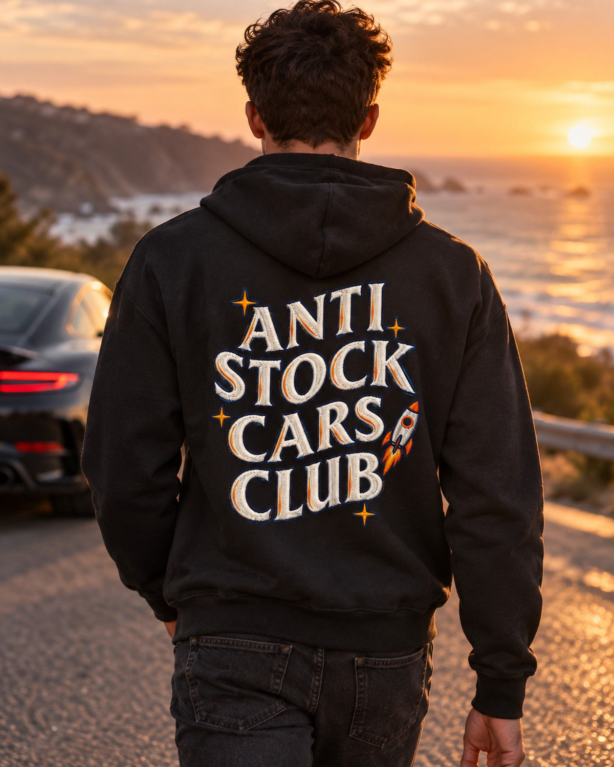 Anti Stock Cars Club Space Mission Patch Shirt, Hoodie & More Zip Hoodie Black worn hero