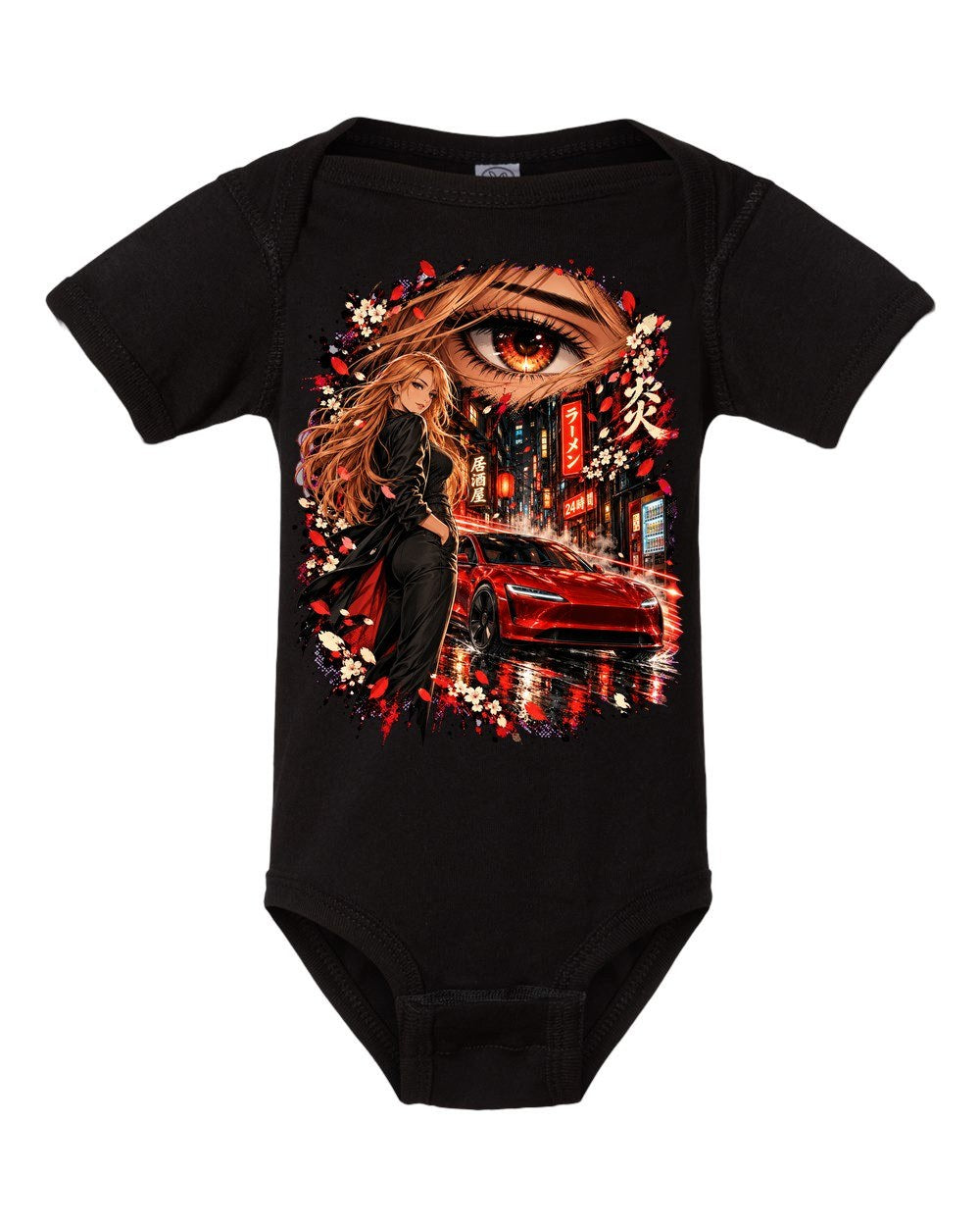 Tesla Model 3 Highland Anime Girl Baby Onesie Black front