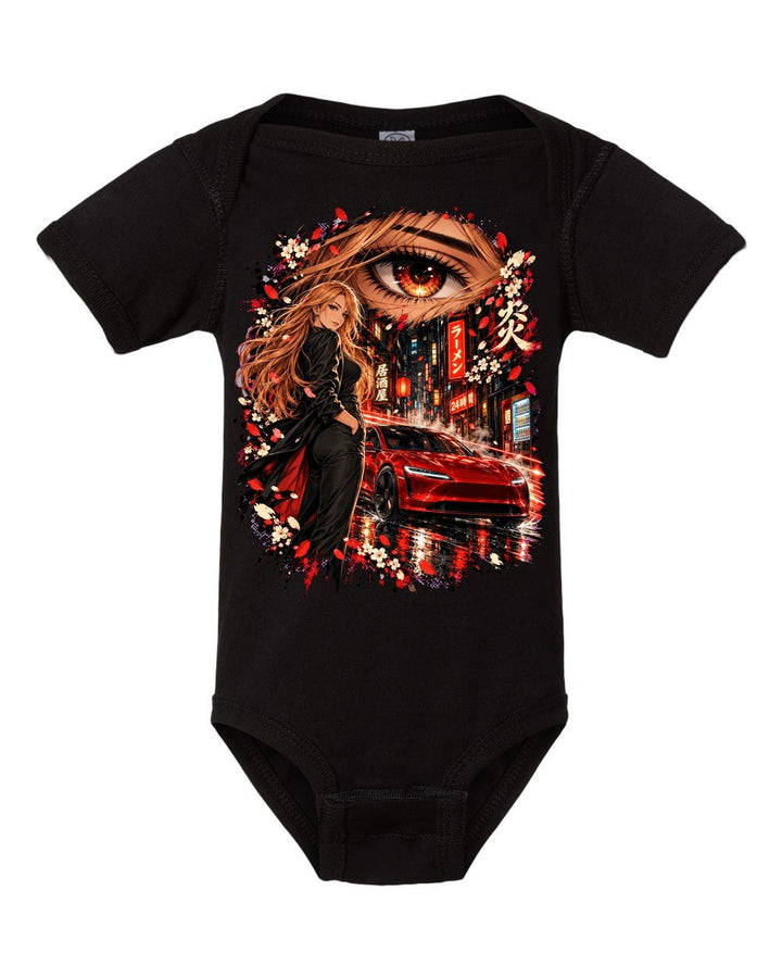 Tesla Model 3 Highland Anime Girl Baby Onesie Black front