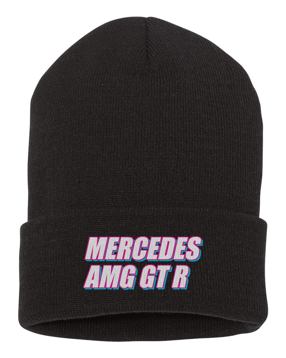 Mercedes Amg Gt R black beanie front view with car name