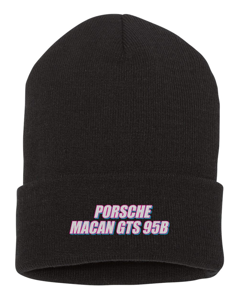 Porsche Macan Gts 95B black beanie front view with car name