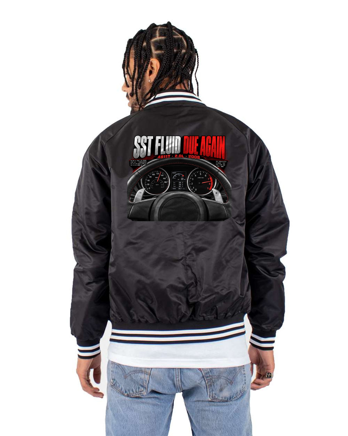 Evo X CZ4A Cockpit Gauge Graphic Tee, SST Fluid Joke Shirt Bomber Jacket Black back