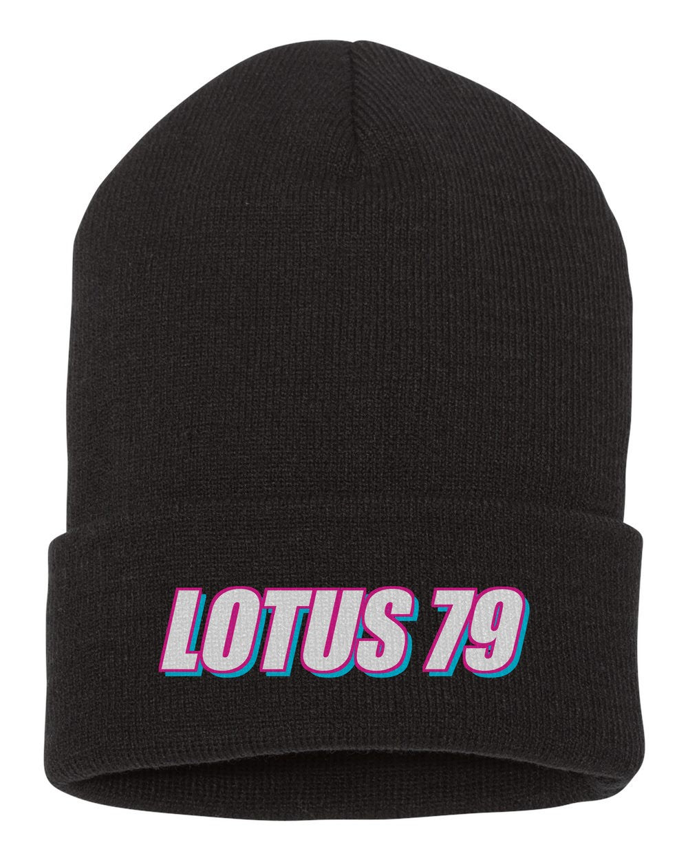 Lotus 79 black beanie front view with car name