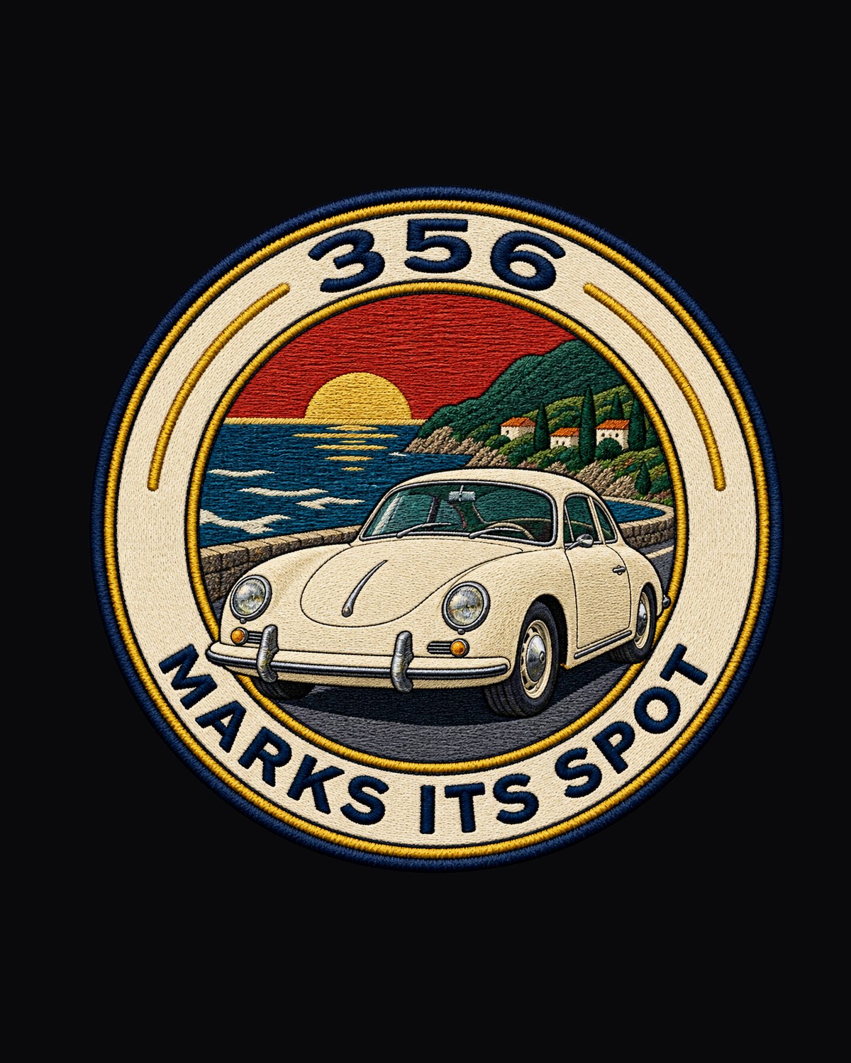 Porsche 356 A Bathtub Varsity Crest Embroidery-Style Tee design only