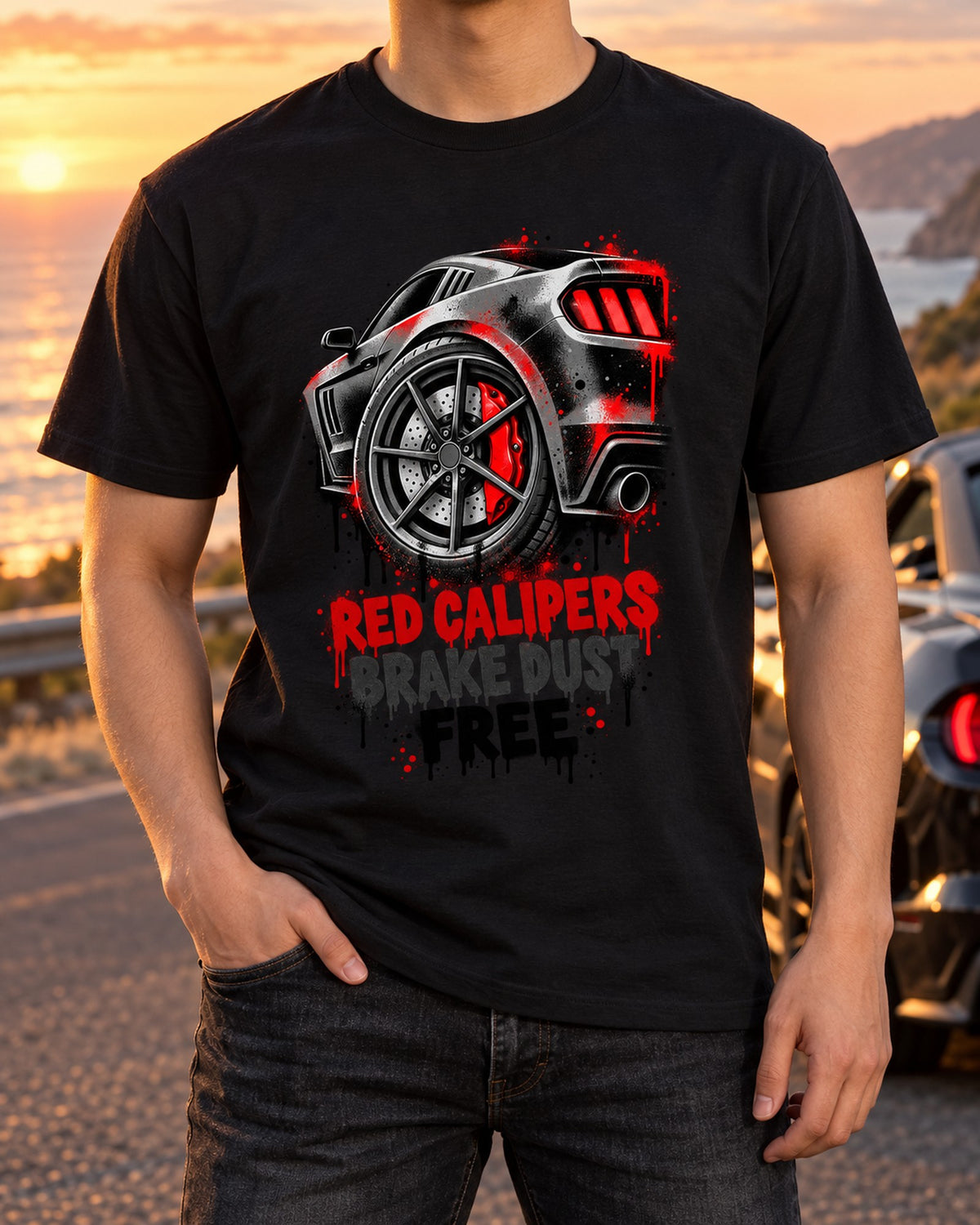 Kia Stinger GT CK Big Red Calipers Stencil Spray Tee, Brake Dust T-Shirt Black worn hero