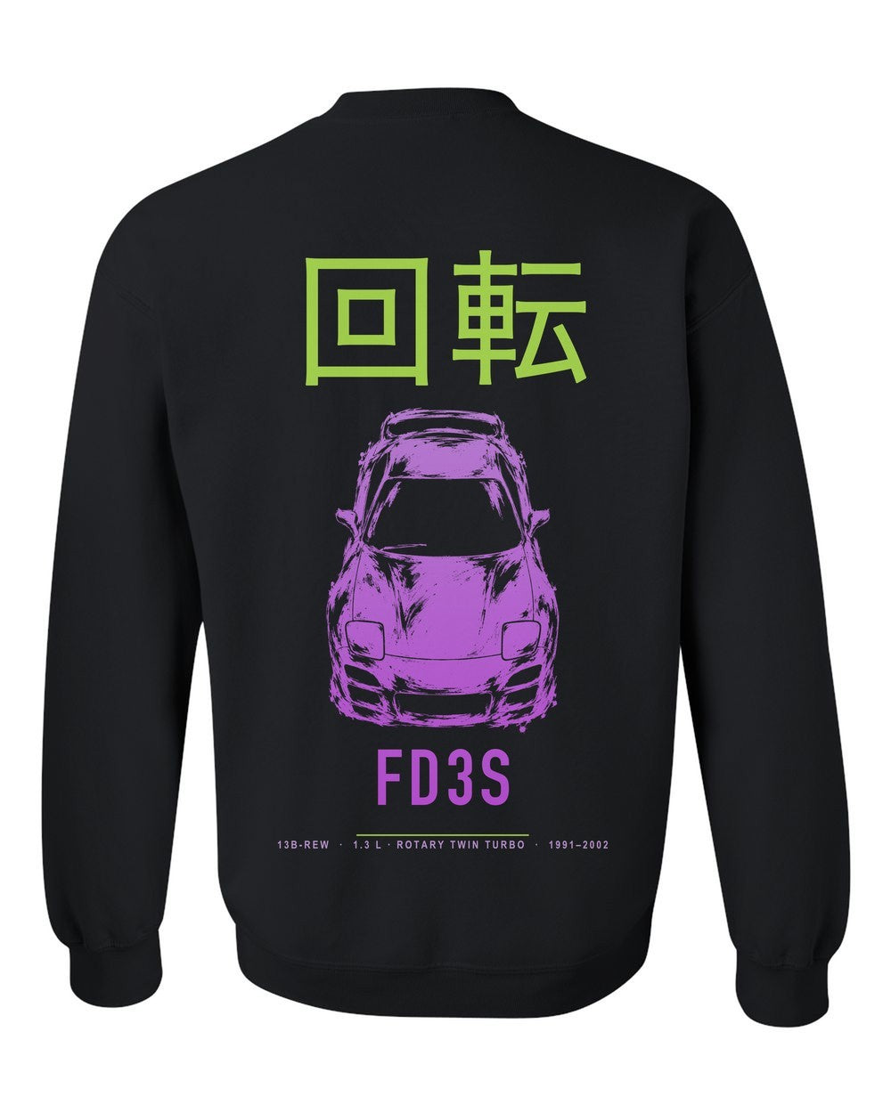 FD3S full-back artwork black crewneck back view with the design