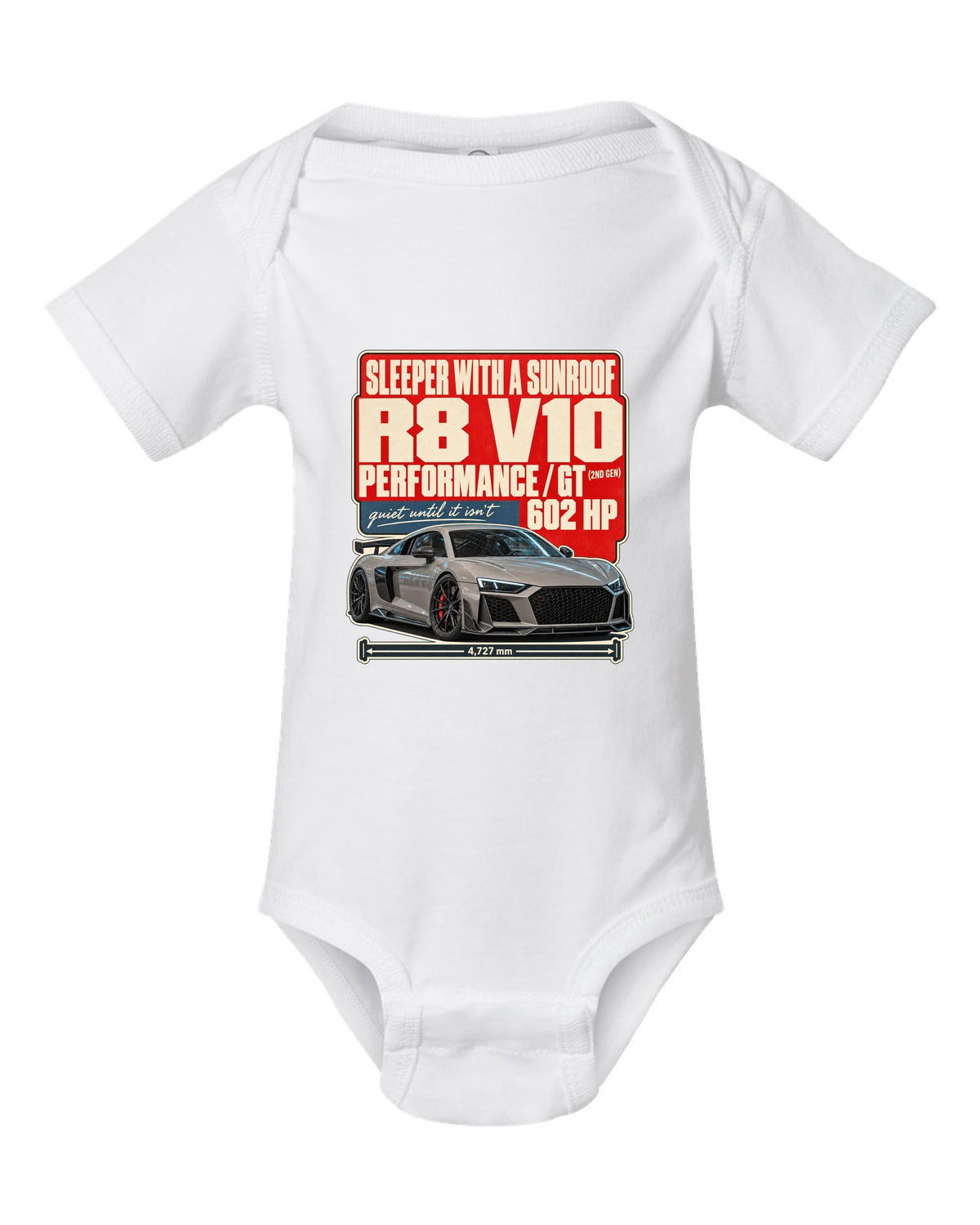 Audi RS7 Sportback C8 street poster print design white baby onesie front view with the design