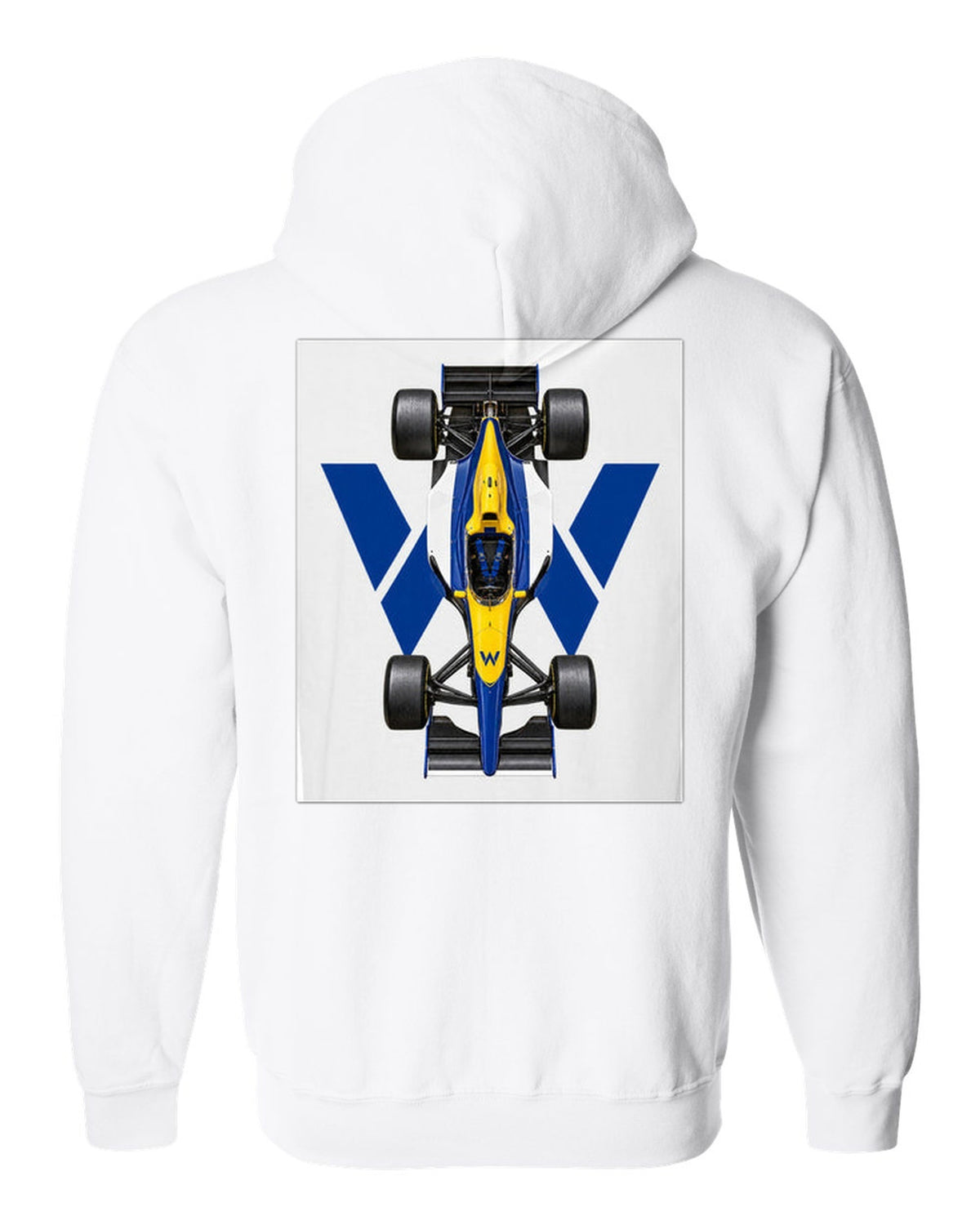 Williams FW15C 1993 Formula 1 overhead poster artwork white zip hoodie back view with the design