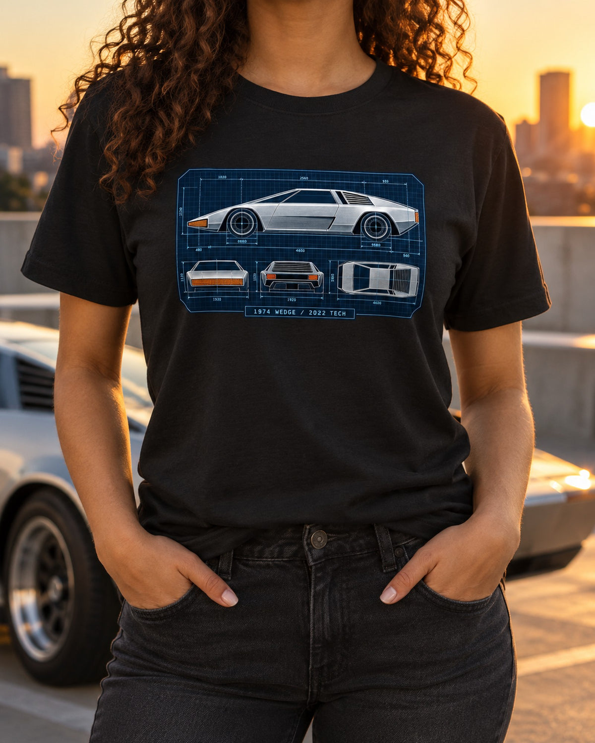 Hyundai N Vision 74 Blueprint Wedge Shirt, 2022 Concept Car T-Shirt Black worn hero