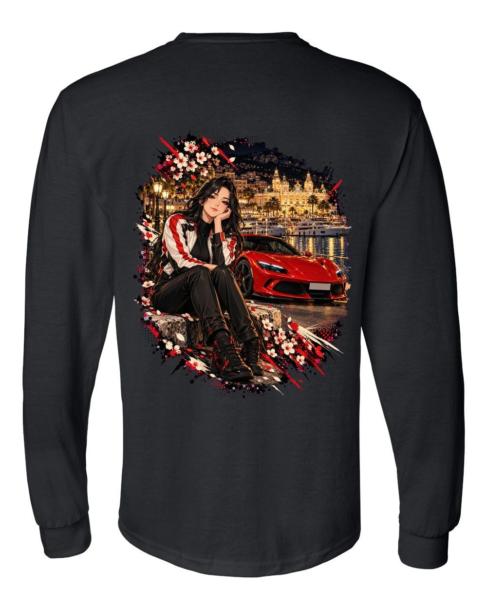 Ferrari 296 GTB Anime Girl Long Sleeve Black back