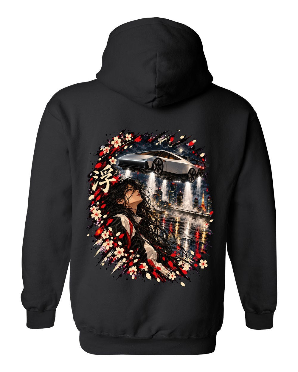 Tesla Roadster Hover Anime Girl Pull Over Hoodie Black back