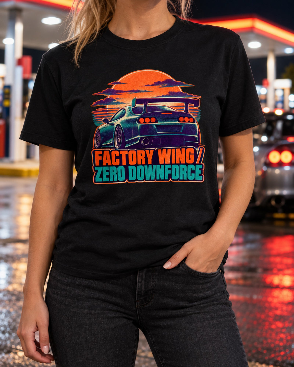 Toyota Supra A80 JZA80 Risograph Dusk Wing Shirt, Car Guy Tee T-Shirt Black worn hero
