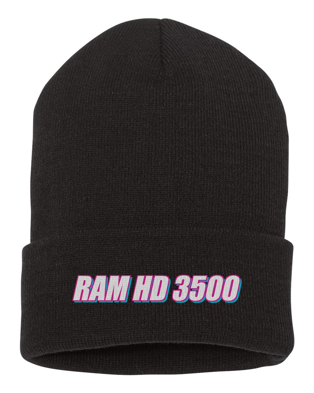 Ram Hd 3500 black beanie front view with car name