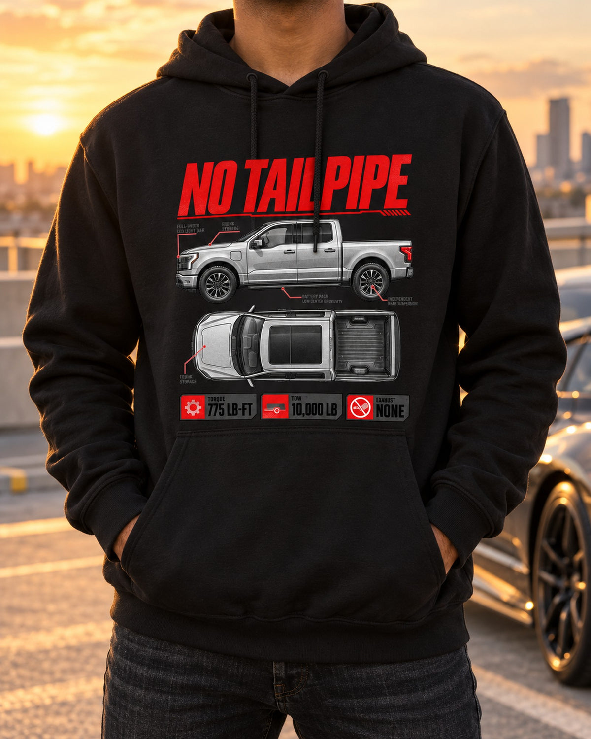 Ford F-150 Lightning 2022 Spec Sheet Poster Shirt, Truck Guy Gift Pull Over Hoodie Black worn hero