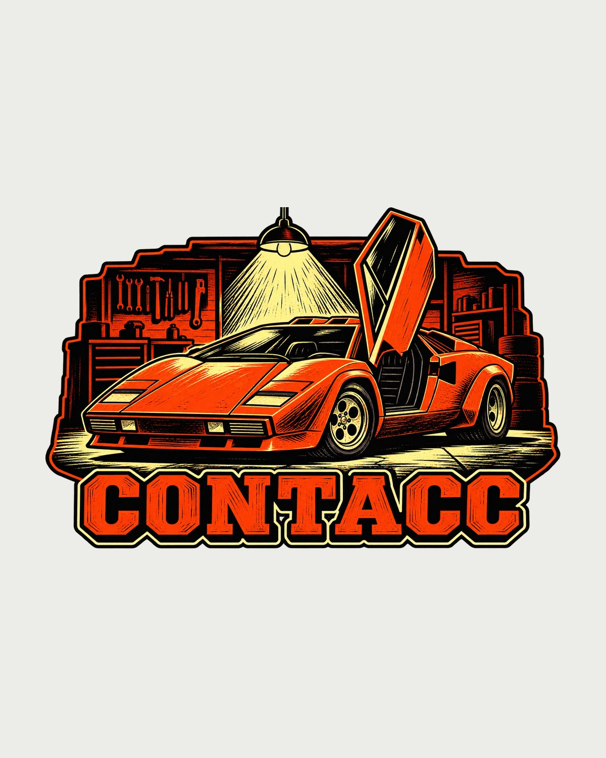 Lamborghini Countach LP400 Linocut Garage Door Shirt design only