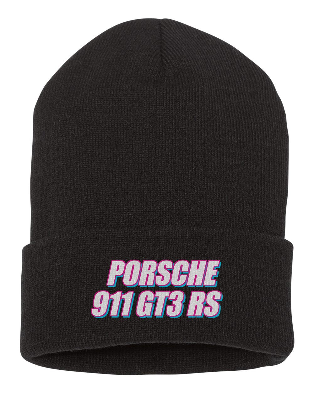 Porsche 911 Gt3 Rs black beanie front view with car name