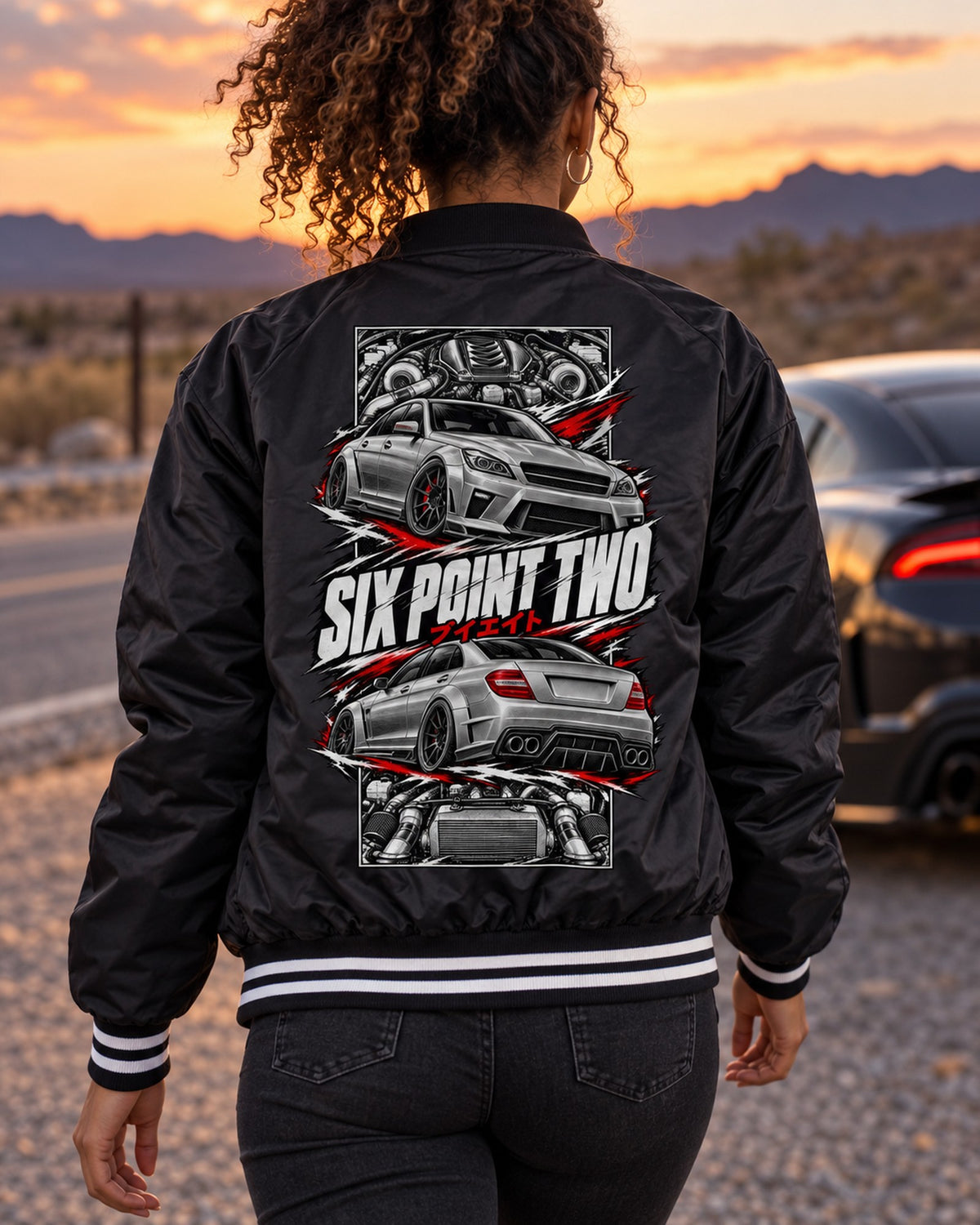 Mercedes-AMG C63 Torn Poster Full-Back Graphic Tee Bomber Jacket Black worn hero