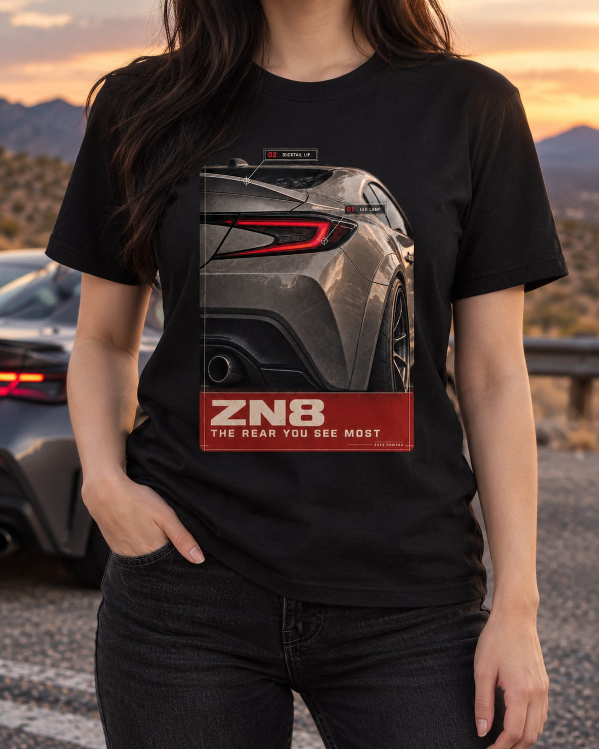 Toyota GR86 ZN8 Taillight Macro Shirt, Rear View Car Tee T-Shirt Black worn hero