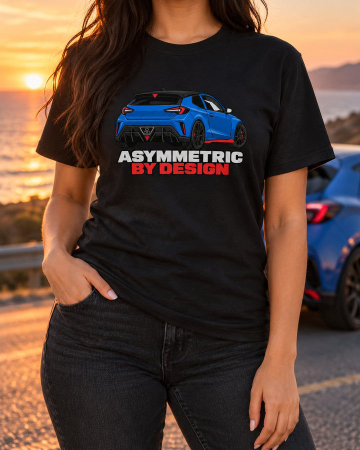 Hyundai Veloster N JS Rear Three-Quarter Minimal Vector Tee T-Shirt Black worn hero