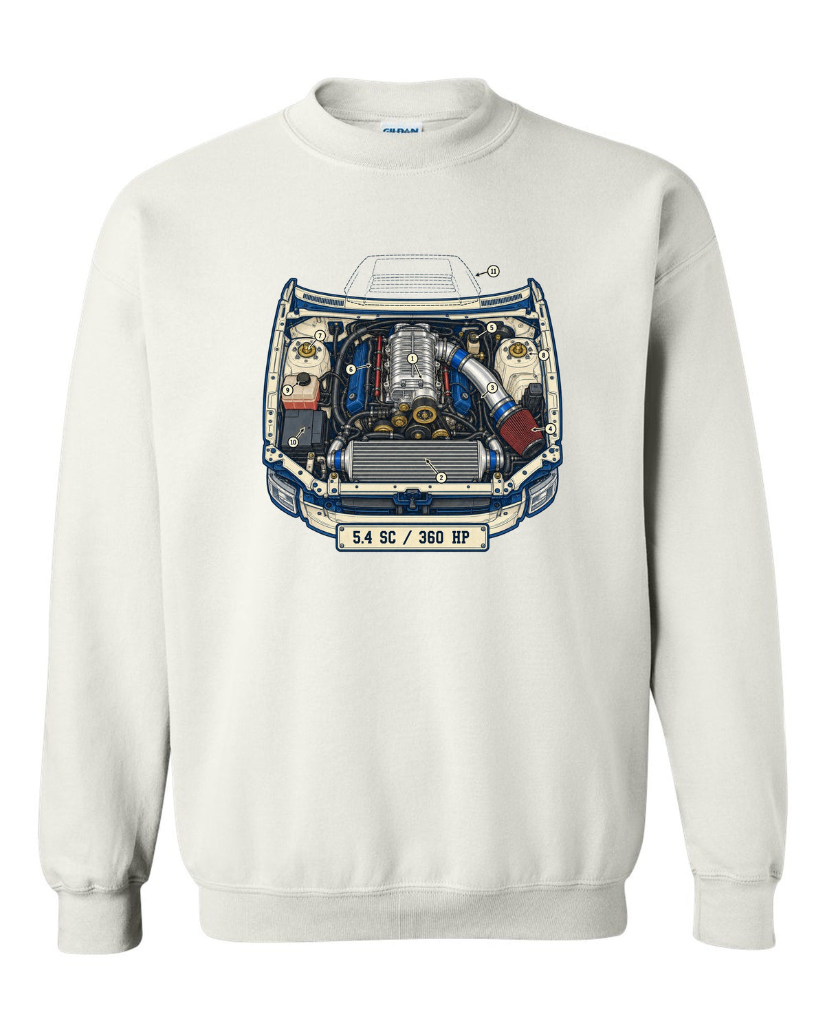 Ford F-150 SVT Lightning second generation as a patent-style technical drawing white crewneck front view with the design