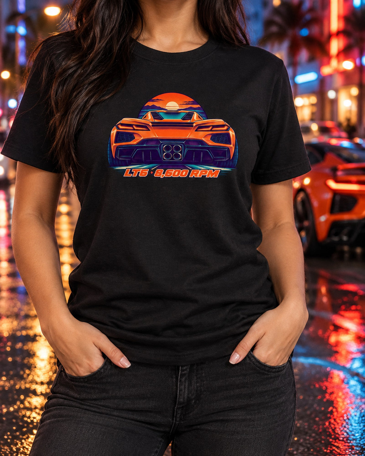 Chevrolet Corvette C8 Z06 Flat-Plane Riso Shirt, Car Guy Gift T-Shirt Black worn hero