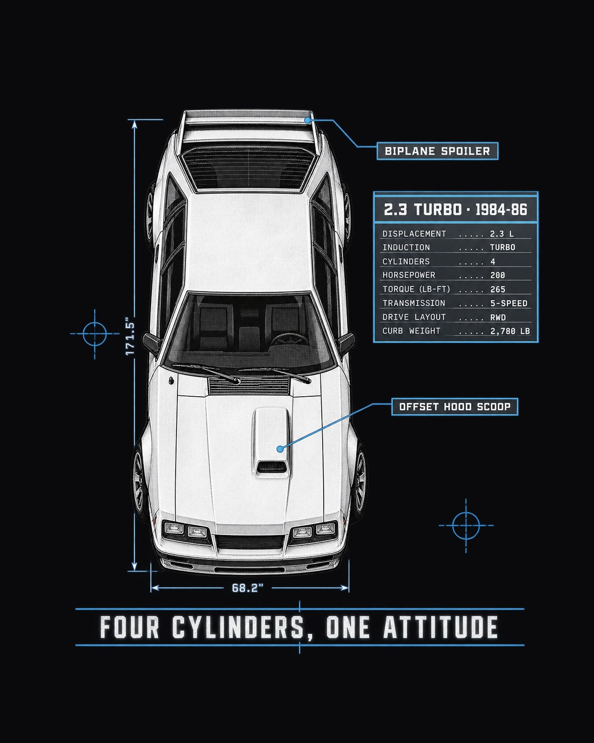 Fox Body Mustang 2.3 Turbo Hatchback Spec Poster Tee design only