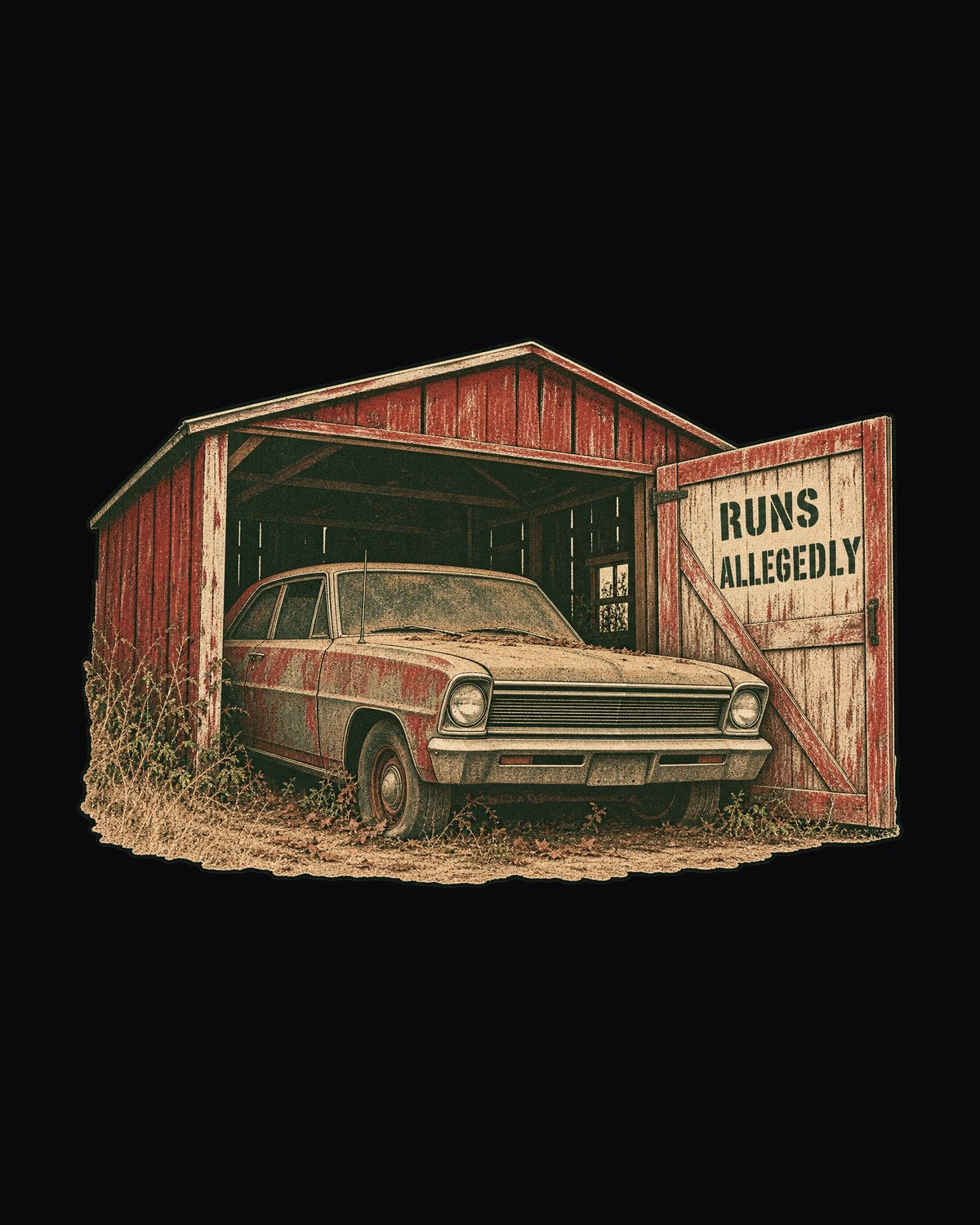 Chevy II Nova 1966 Barn Find Shirt, Runs Allegedly Tee design only