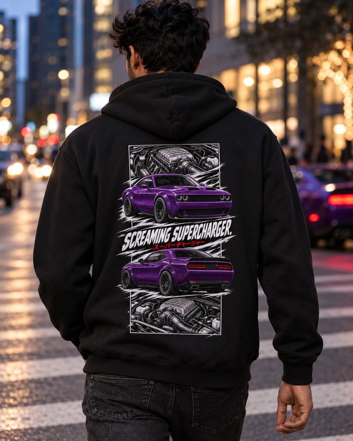 Dodge Hellcat Torn Poster Full-Back Graphic Tee Pull Over Hoodie Black worn hero
