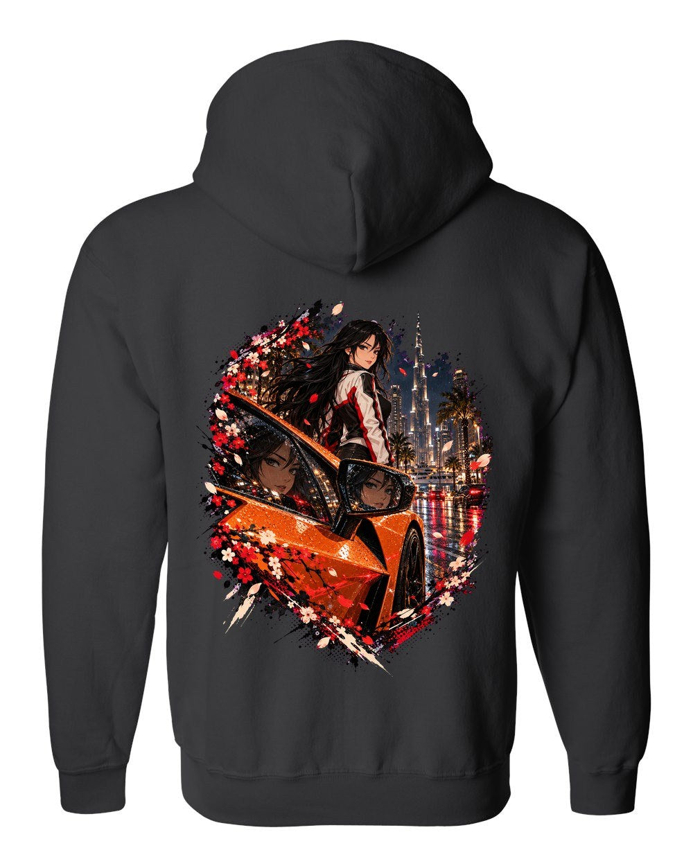 Lamborghini Revuelto Anime Girl Zip Hoodie Black back