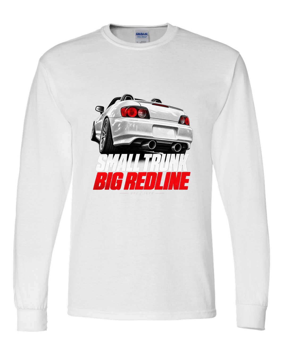 Honda S2000 AP1 roadster taillight detail design with small trunk big redline text white long sleeve front view with the design