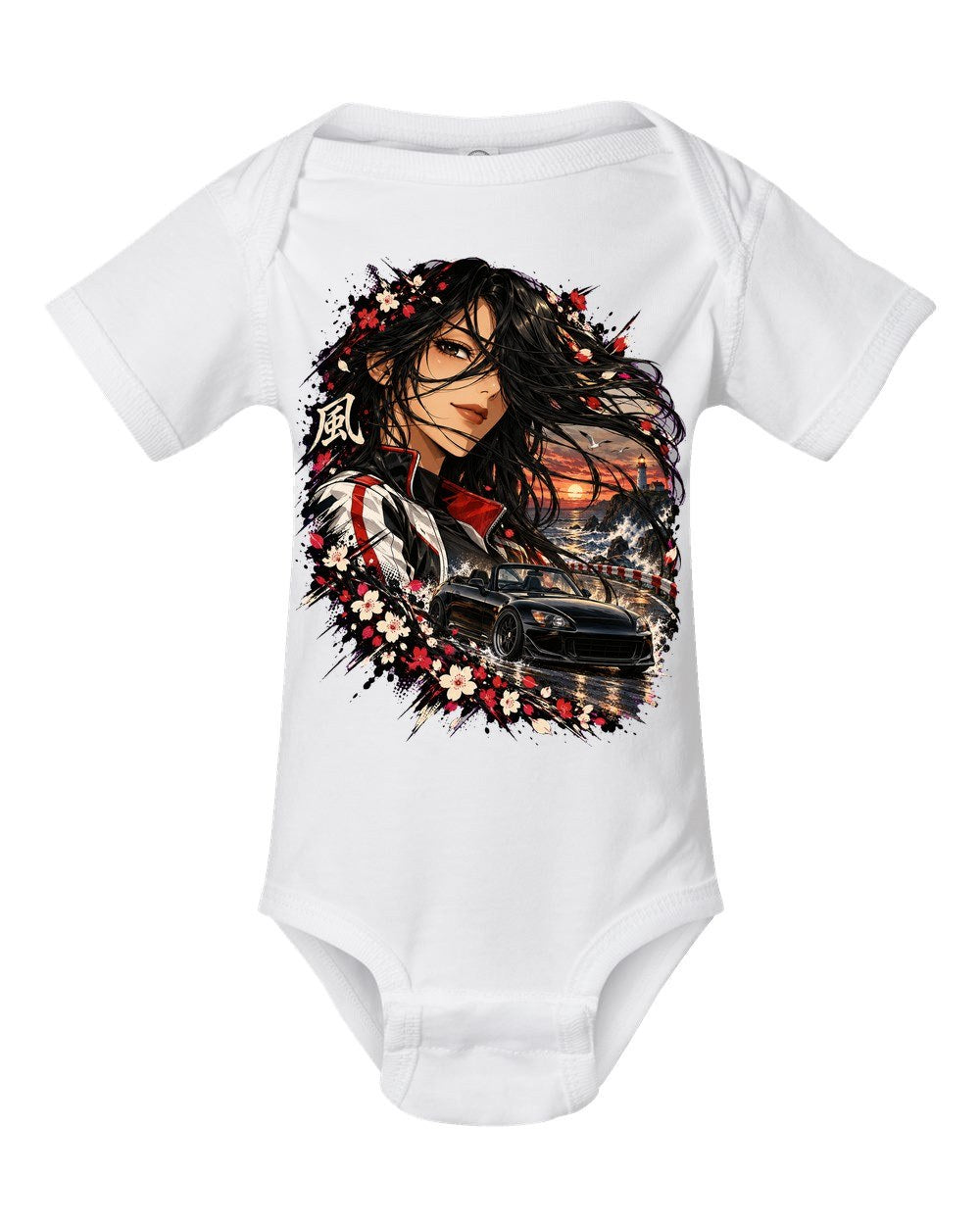 Honda S2000 Anime Girl Baby Onesie White front