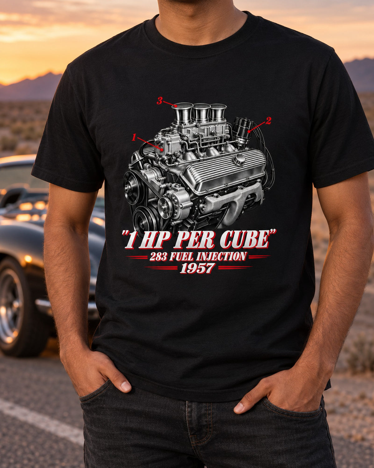 Corvette C1 1957 Fuel-Injected 283 Engine Shirt, Car Guy Gift T-Shirt Black worn hero