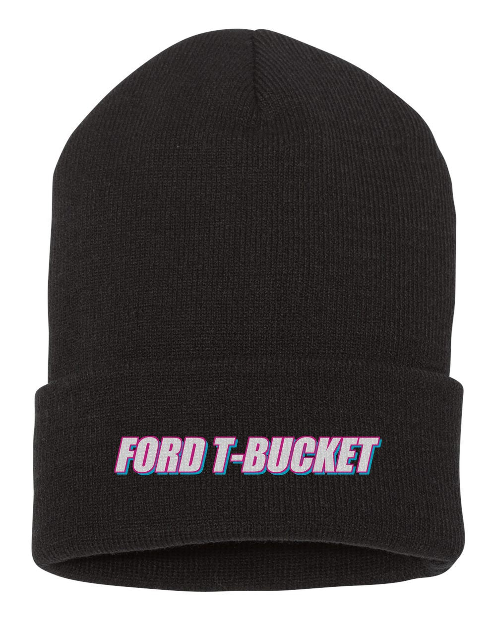 Ford T-Bucket black beanie front view with car name