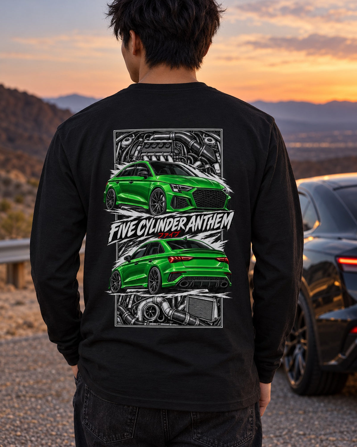 Audi Rs3 Torn Poster Full-Back Graphic Tee Long Sleeve Black worn hero