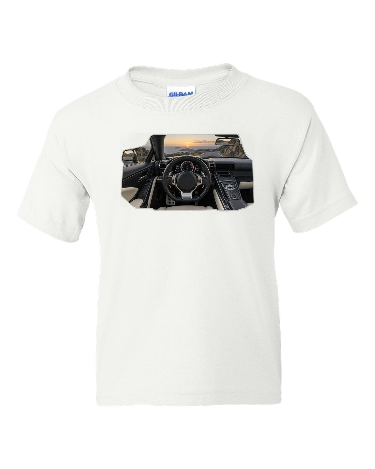 Three-view drawing and spec table of the Lexus LFA Nurburgring Package white kids tee front view with the design