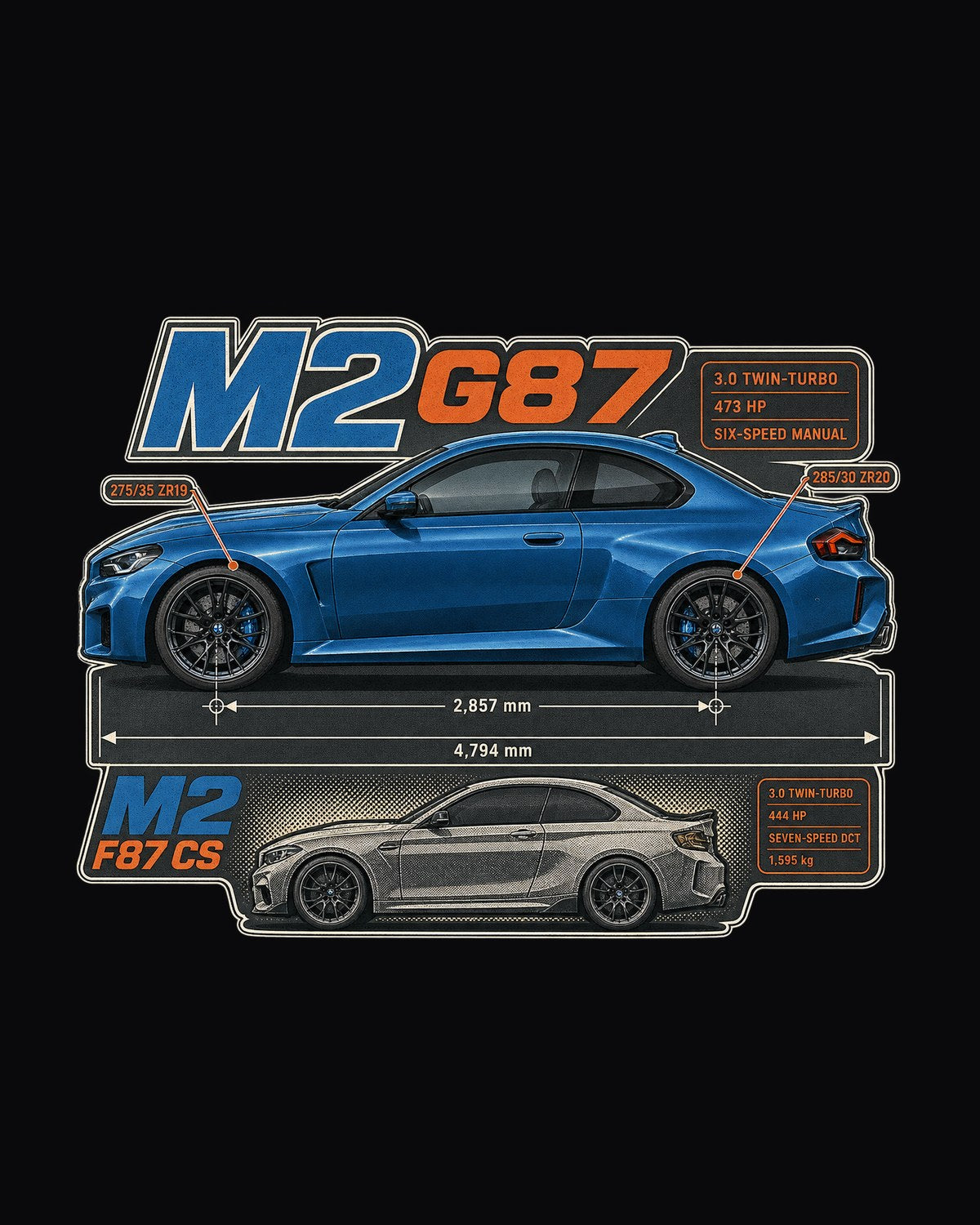 BMW M4 G82 Dimension Blueprint Shirt, Six-Speed Manual Car Tee design only