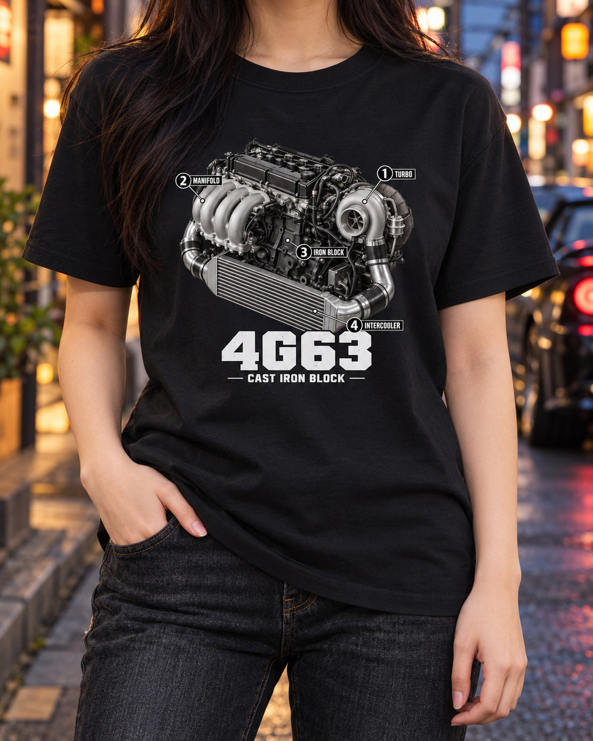 Mitsubishi Lancer Evo VI CP9A 4G63 Engine Diagram Shirt T-Shirt Black worn hero